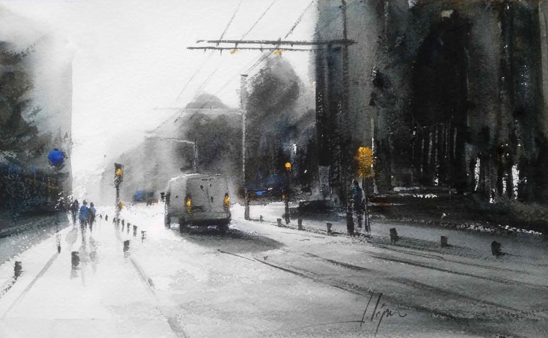 Pintura S.T. — Acuarela sobre papel de Jorge López Marrón